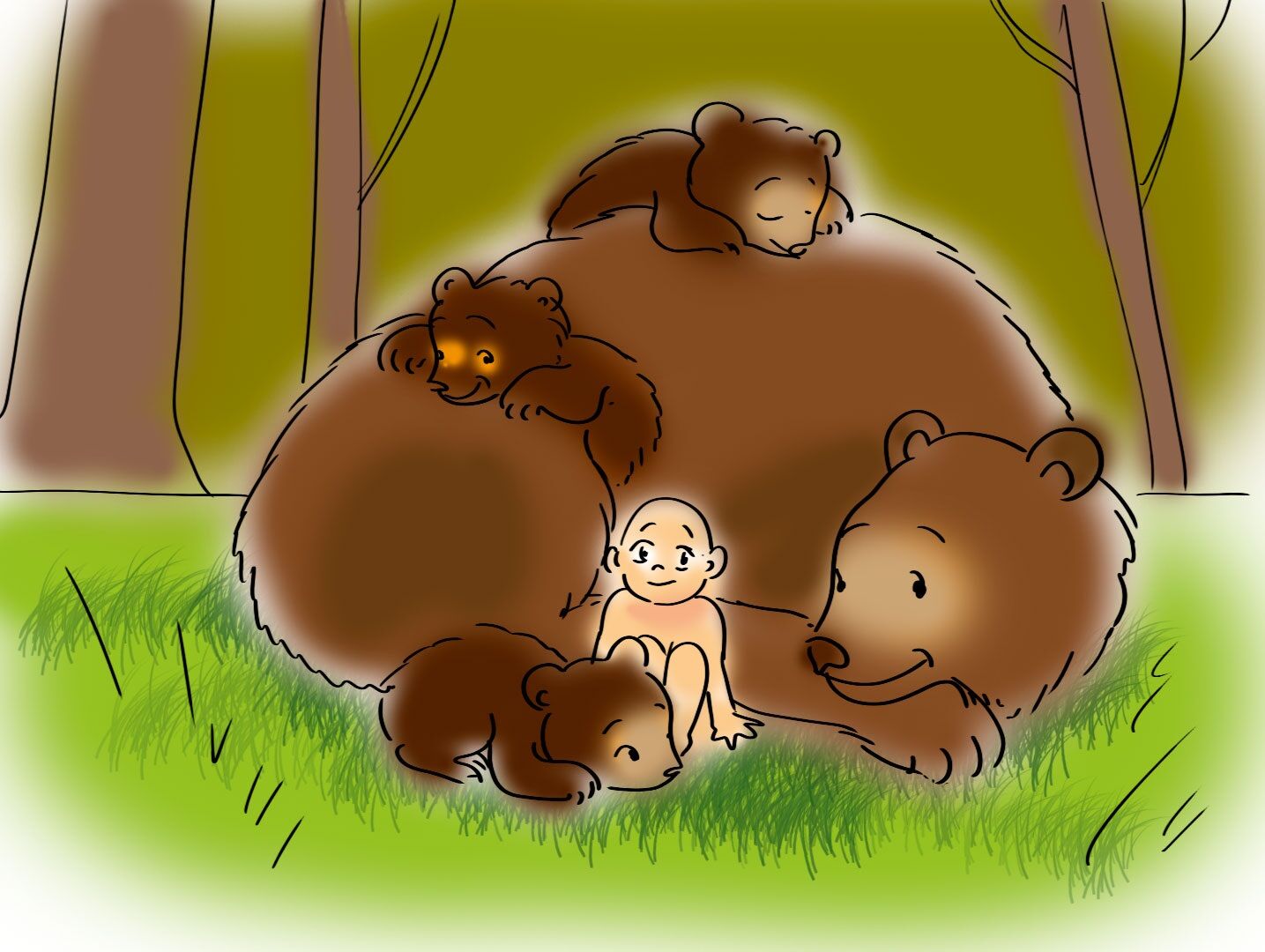 Детский рисунок медведица с медвежонком